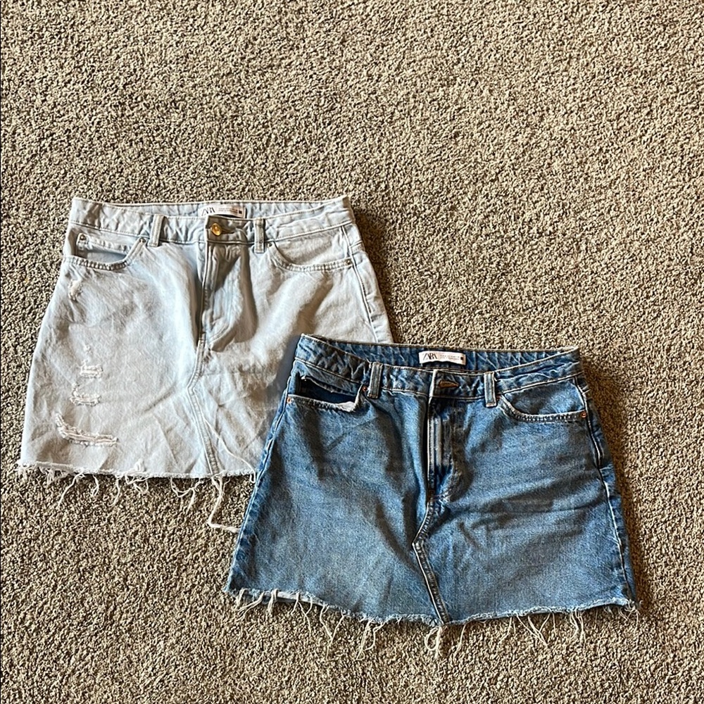 Zara Light and Dark Blue Denim Skirt Set